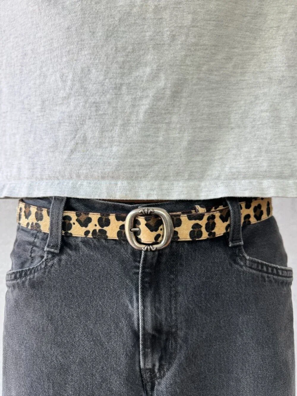 Beige Cheetah Calf Hair Oval Buckle Belt